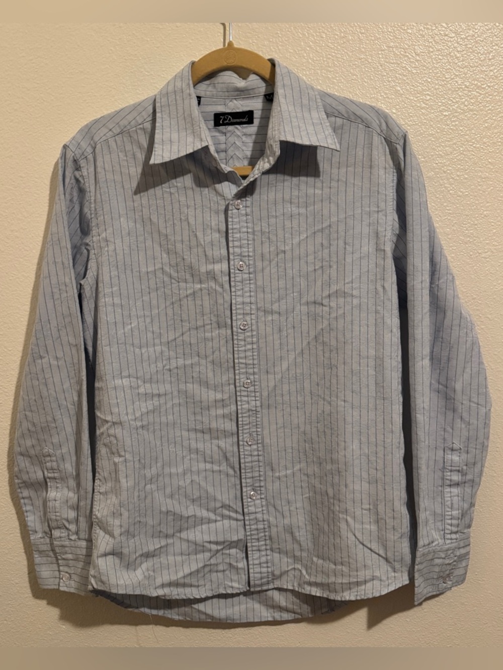 7 Diamonds Men's M Blue Pinstripe Jacquard 100% Cotton Button Down Shirt